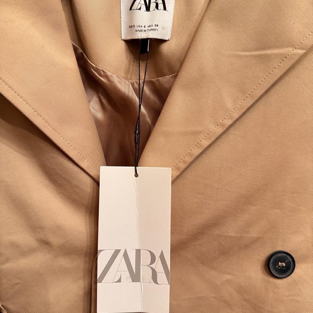 NWT Zara Cropped Trench Coat in Beige/Tan - Picture 2 of 3